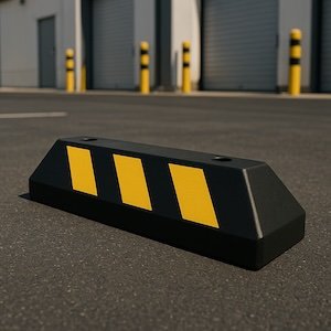 Tope D/ Estacionamiento Vehicular / Hule Reciclado / 55cm / Color Negro con Franjas Amarillas / Resistente y Antideslizante.