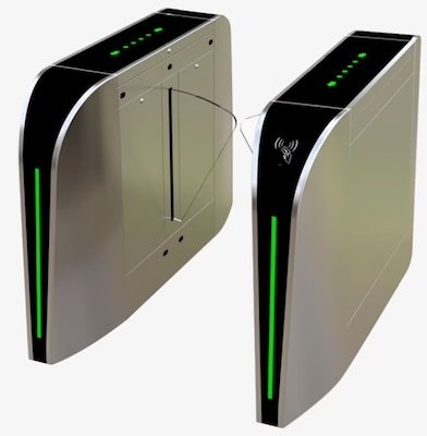 Puerta de cortesía tipo FLAP bidireccional / 30 personas por minuto / Acabado de Lujo / Apertura en 1 segundo / Acero inoxidable / Indicadores LED / Alarma por acceso denegado